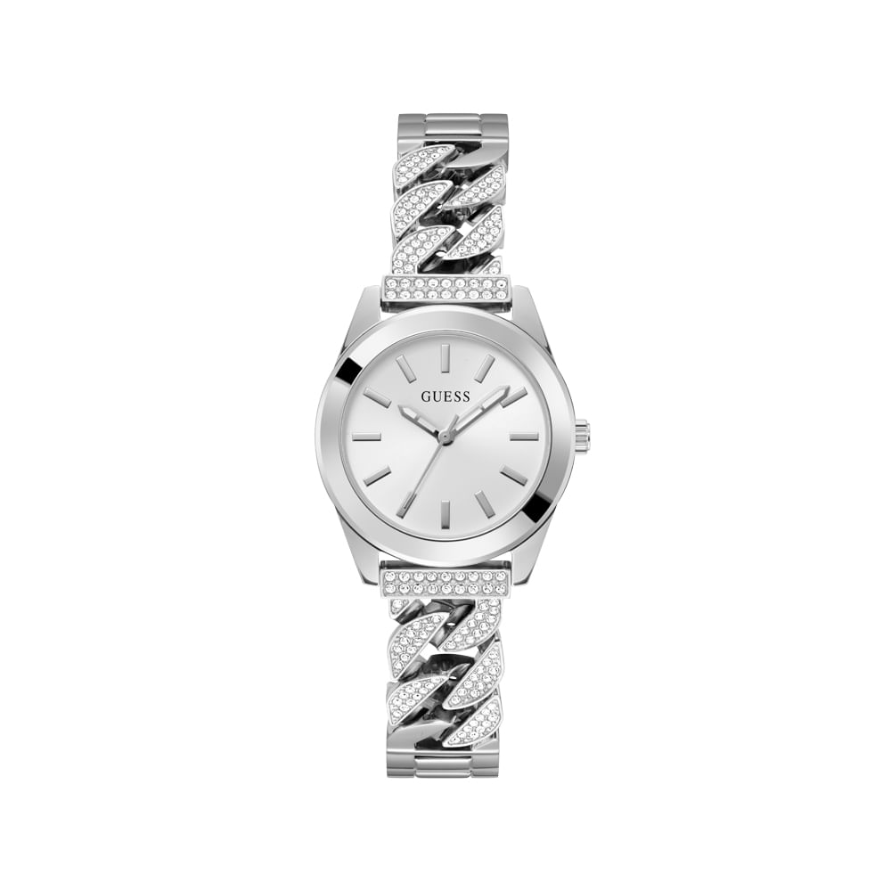 Montre Guess GW0116L1 Pour Femme - Boîtier Or Rose 32mm, Bracelet Cuir Argent, étui Inclus